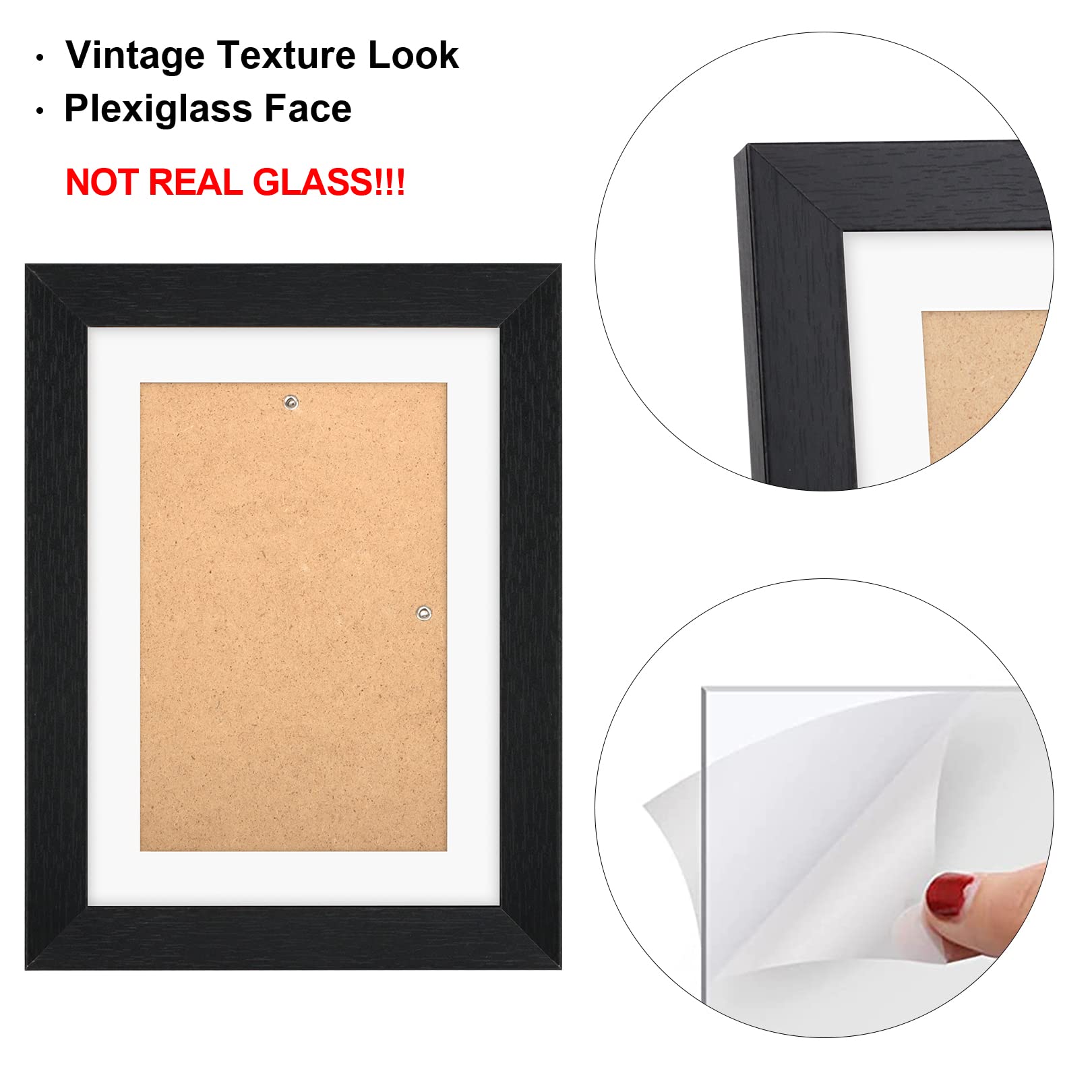 TOFOREVO 5x7 Picture Frames Set of 6 Black Wood Grain Photo Frame for Gallery Wall Mounting or Tabletop Display